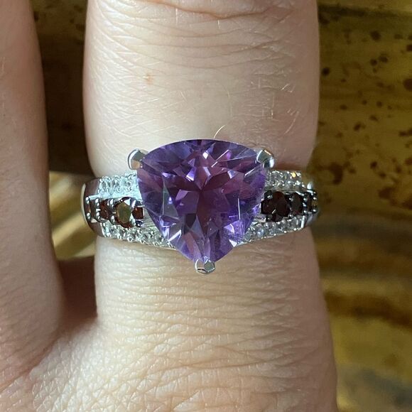 Moroccan Amethyst Red Garnet Sterling Silver Ring Size 8